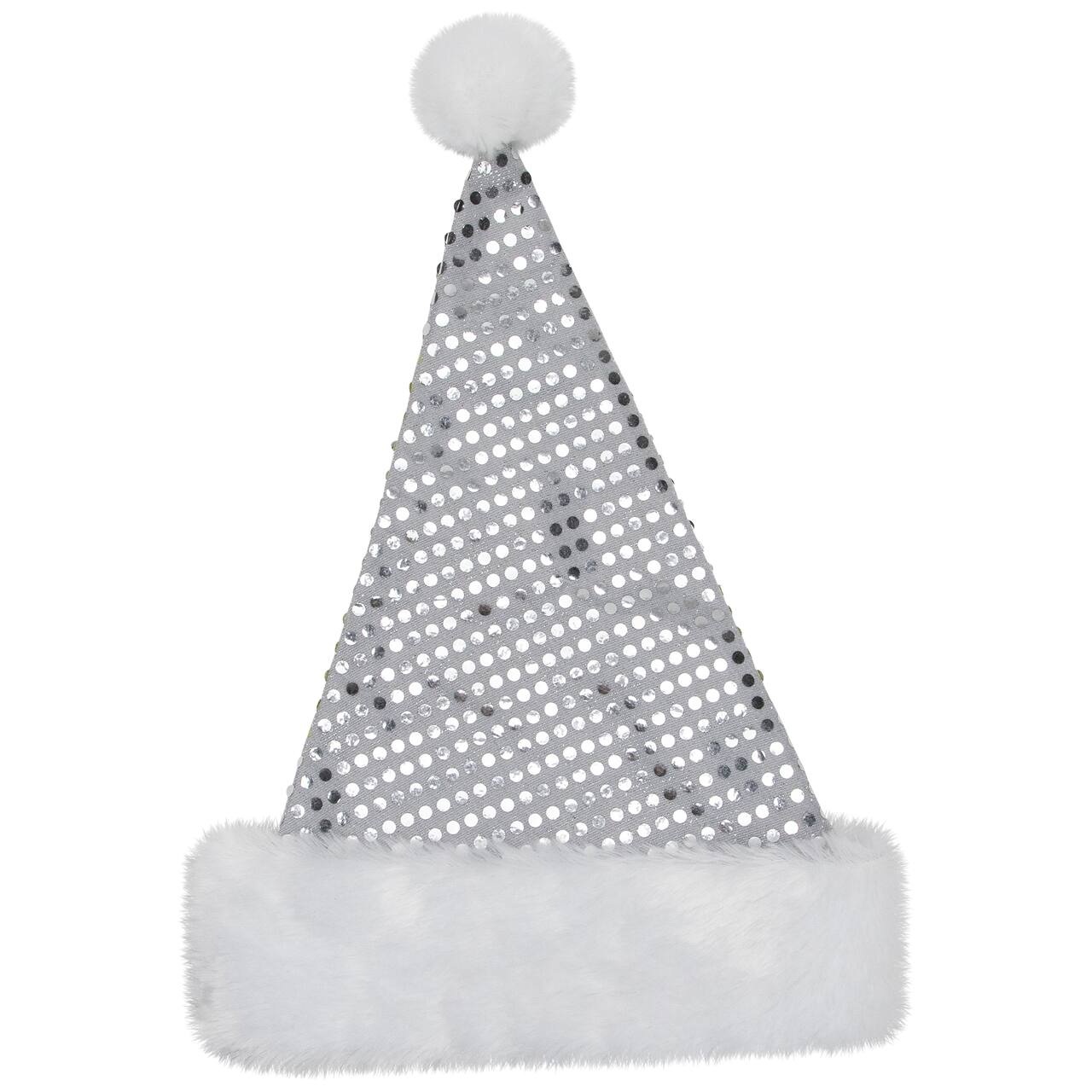 Silver & White Unisex Adult Sequined Christmas Santa Hat with Cuff